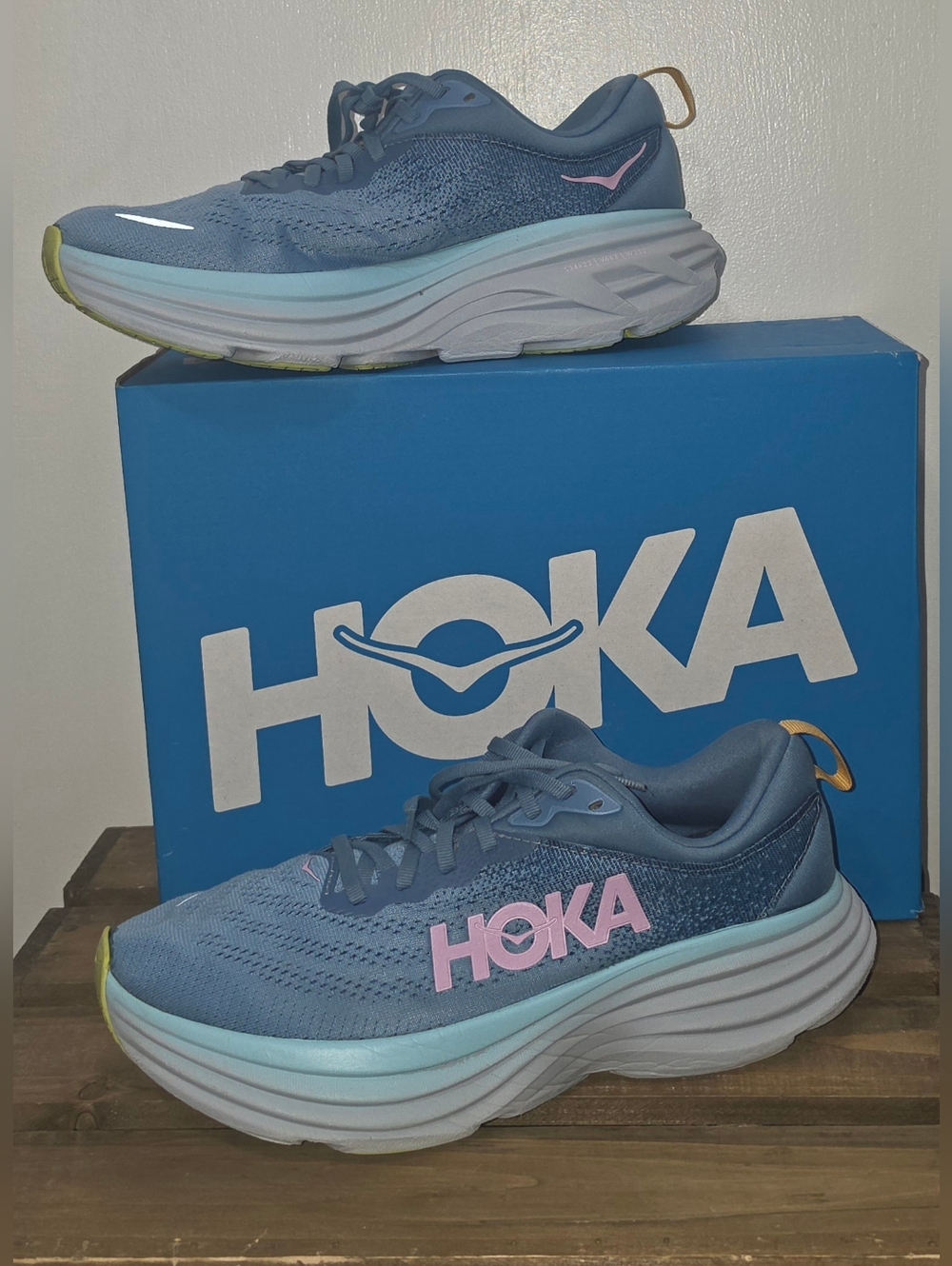 HOKA Women's Blue Running Shoes with Pink Logo